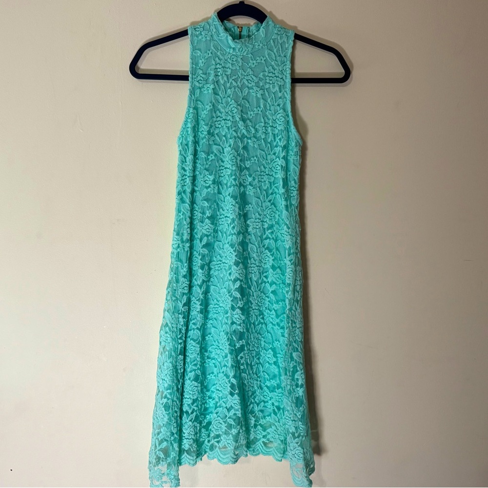 Altar’d State Midi Dress Teal with Lace overlay Size Small